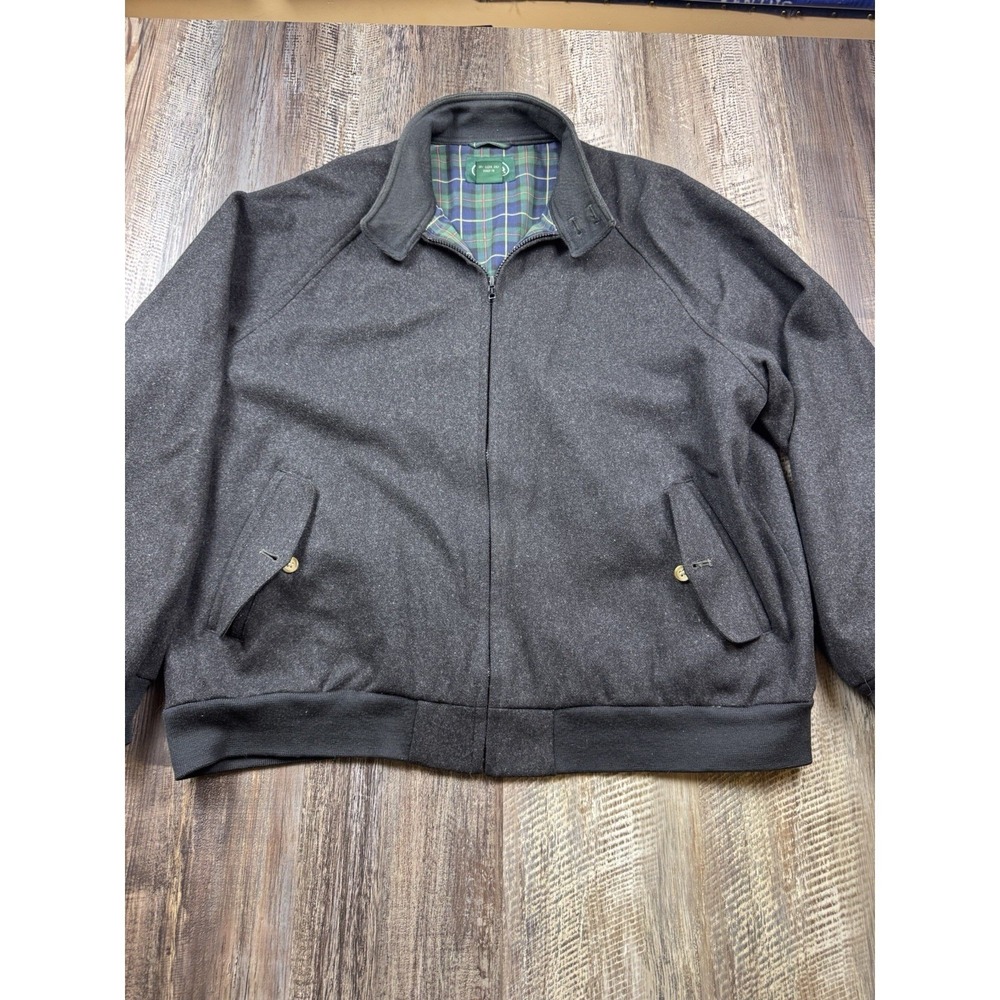 VTG IZOD Jacket Mens XL Black Full Zip Wool Blend Plaid Flannel Lined Bomber 90s